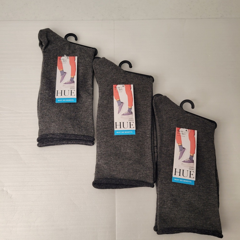 HUE Jeans Socks Women One Size Gray Heather 3 Pair Pack U6487M3
